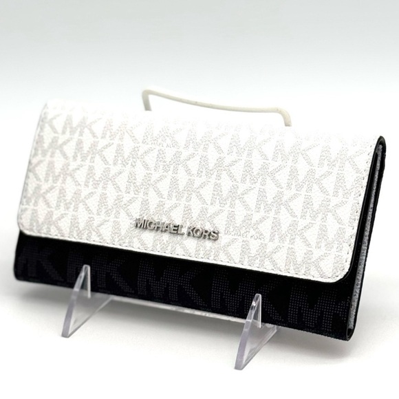 Michael Kors Jet Set Large Signature Logo TriFold Wallet Optic White Multi - Picture 1 of 10